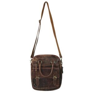 NEW Valenchi Brown Genuine Leather Crossbody Zip Buckle Flap Purse Handbag OS